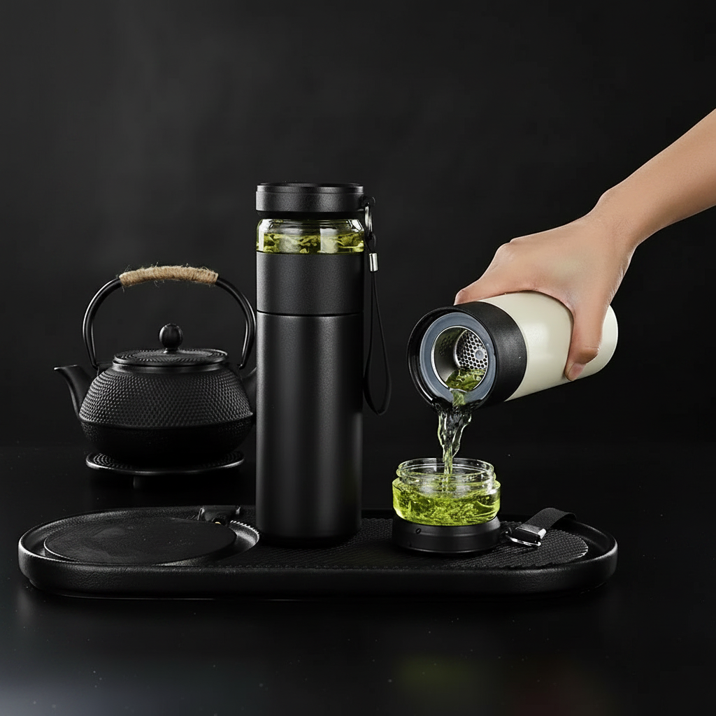 500ml Thermobecher mit Teesieb & separatem Teefach – BPA-freier Edelstahl Reisebecher für Büro & Reisen