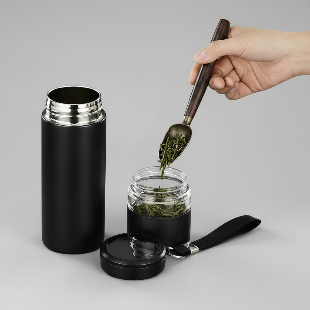 500ml Thermobecher mit Teesieb & separatem Teefach – BPA-freier Edelstahl Reisebecher für Büro & Reisen