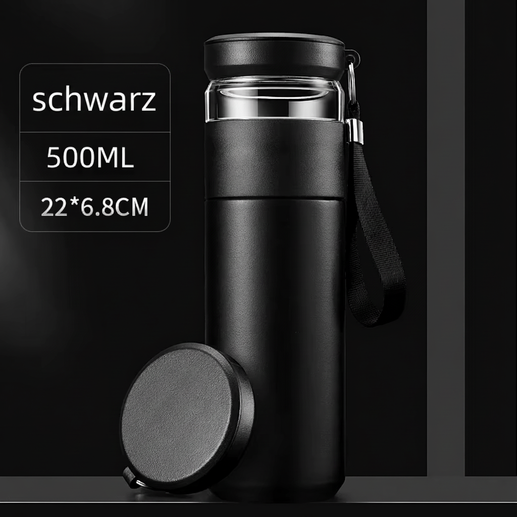 500ml Thermobecher mit Teesieb & separatem Teefach – BPA-freier Edelstahl Reisebecher für Büro & Reisen