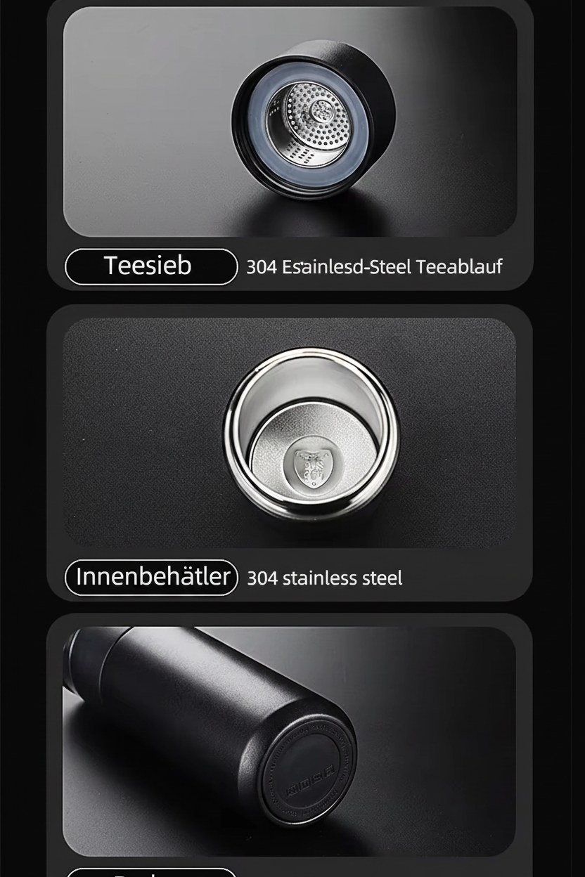 500ml Thermobecher mit Teesieb & separatem Teefach – BPA-freier Edelstahl Reisebecher für Büro & Reisen