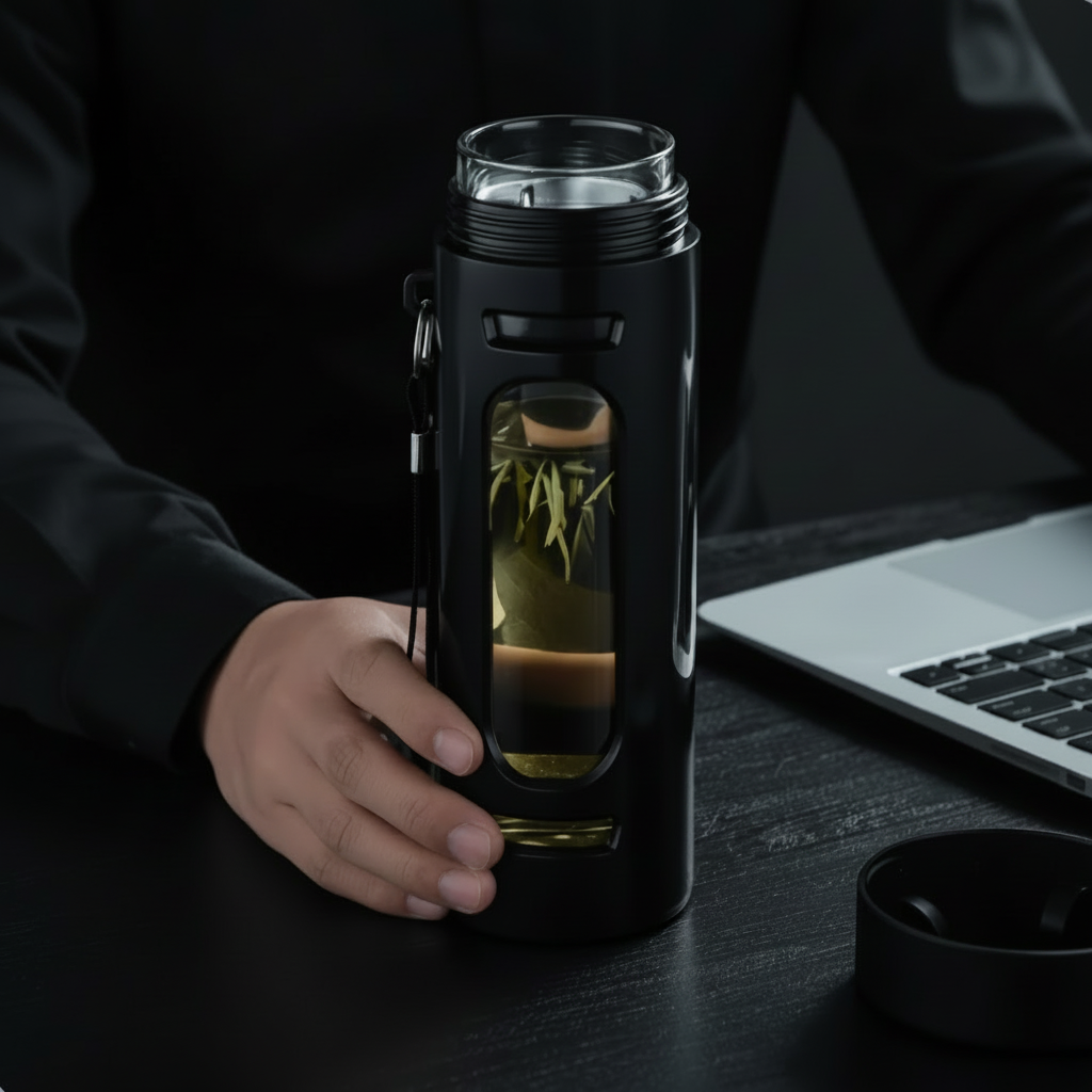 Borosilikat-Glasflasche mit Teesieb & Staufach – 400/600/800/1000ml | BPA-frei | Kostenloser Versand