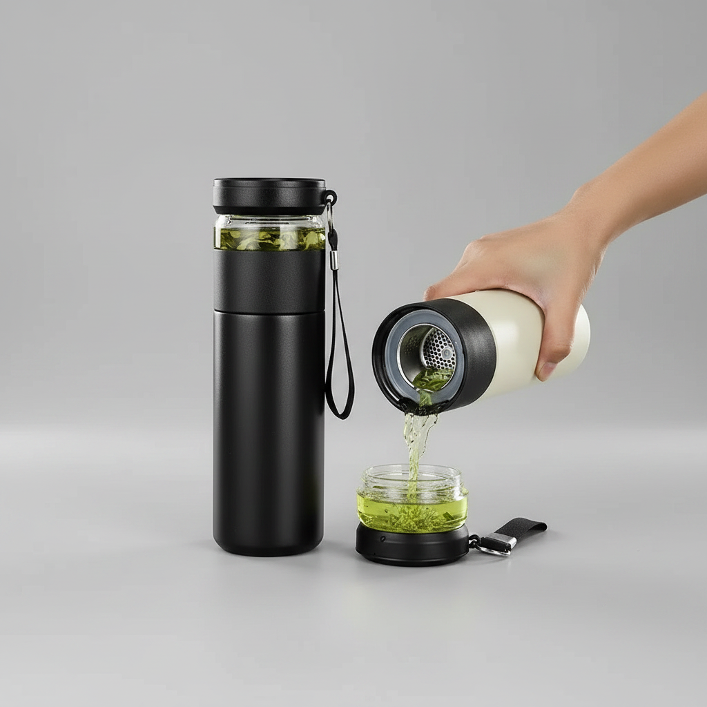 500ml Thermobecher mit Teesieb & separatem Teefach – BPA-freier Edelstahl Reisebecher für Büro & Reisen