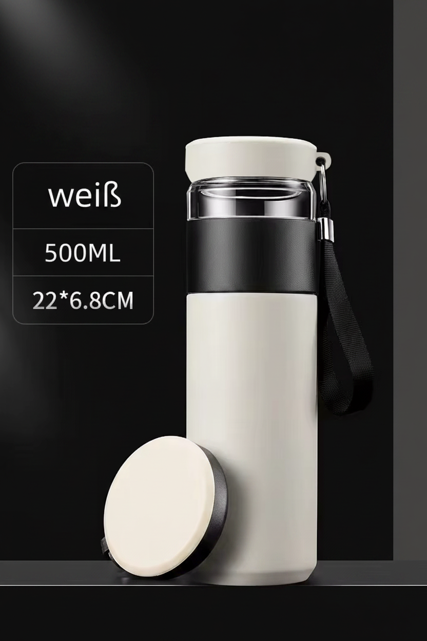 500ml Thermobecher mit Teesieb & separatem Teefach – BPA-freier Edelstahl Reisebecher für Büro & Reisen