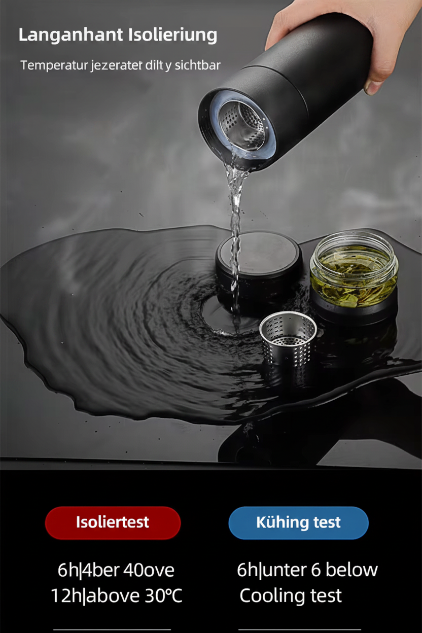 500ml Thermobecher mit Teesieb & separatem Teefach – BPA-freier Edelstahl Reisebecher für Büro & Reisen