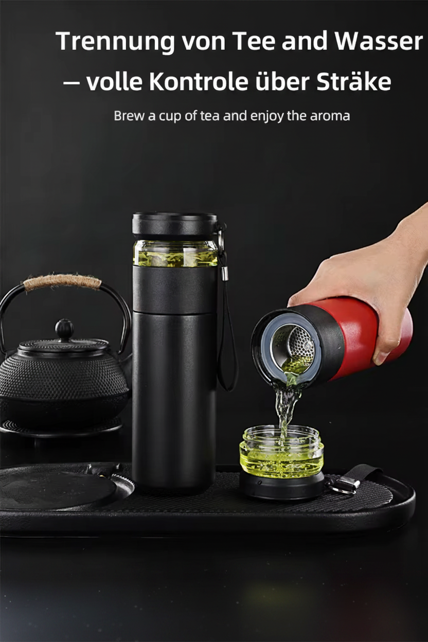 500ml Thermobecher mit Teesieb & separatem Teefach – BPA-freier Edelstahl Reisebecher für Büro & Reisen