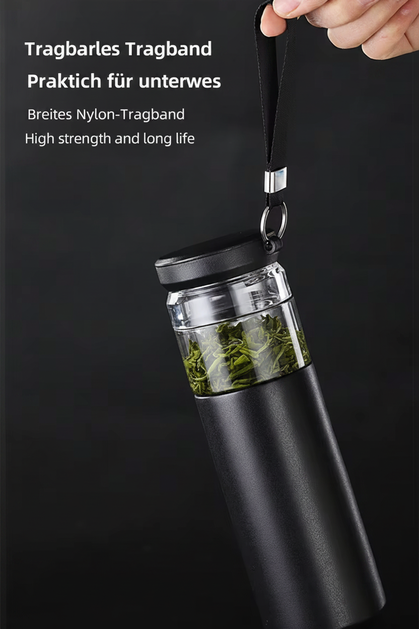 500ml Thermobecher mit Teesieb & separatem Teefach – BPA-freier Edelstahl Reisebecher für Büro & Reisen