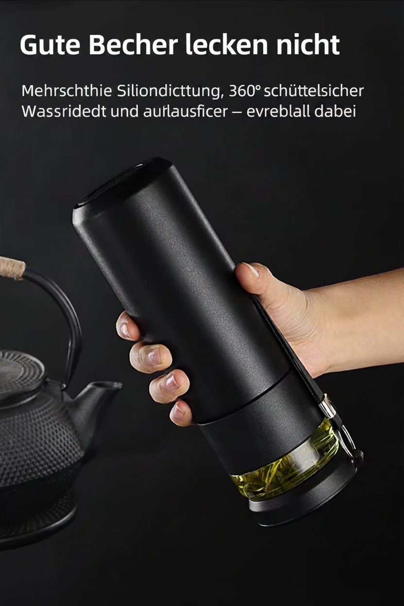 500ml Thermobecher mit Teesieb & separatem Teefach – BPA-freier Edelstahl Reisebecher für Büro & Reisen