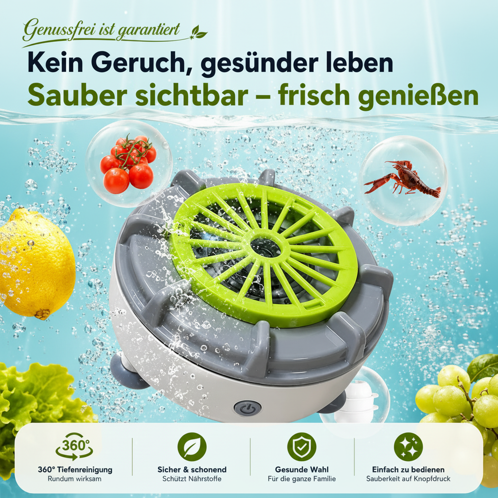 Elektrischer Obst- & Gemüsereiniger | Hydroxyl-Ionen-Technologie | IPX7 | USB-C | BPA-frei