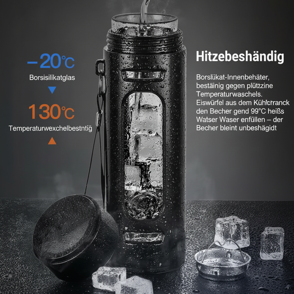 Borosilikat-Glasflasche mit Teesieb & Staufach – 400/600/800/1000ml | BPA-frei | Kostenloser Versand