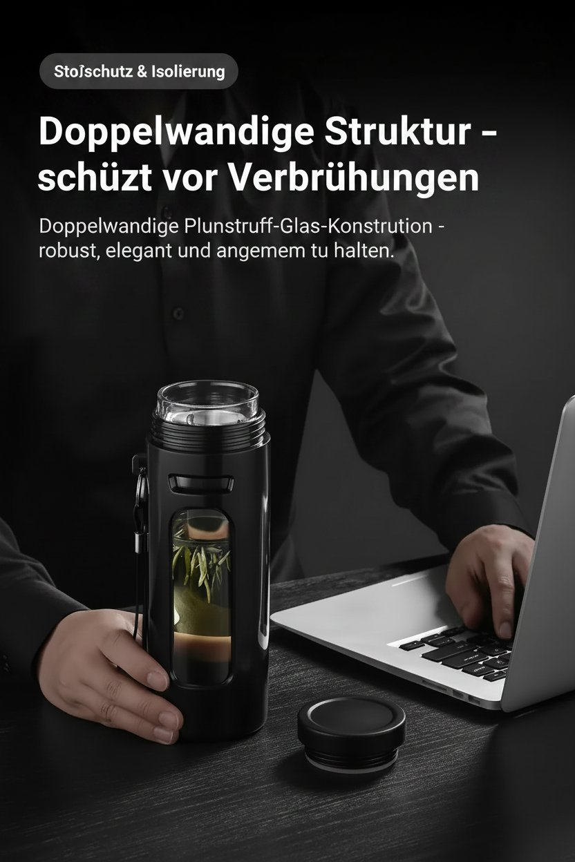 Borosilikat-Glasflasche mit Teesieb & Staufach – 400/600/800/1000ml | BPA-frei | Kostenloser Versand