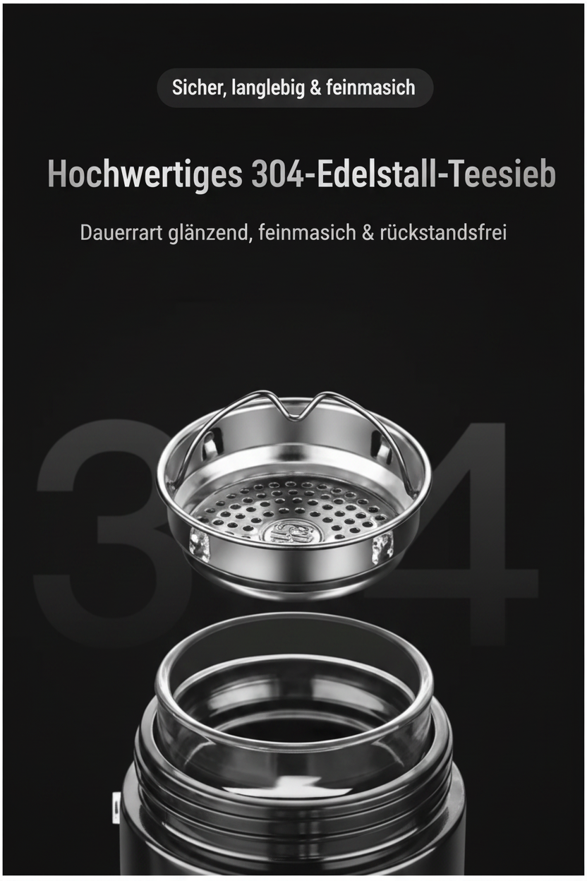 Borosilikat-Glasflasche mit Teesieb & Staufach – 400/600/800/1000ml | BPA-frei | Kostenloser Versand
