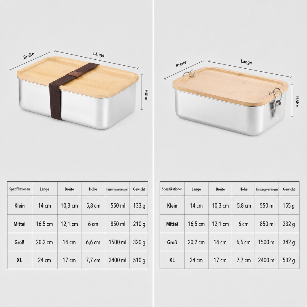 Edelstahl Bento-Box – Japanischer Stil | 550ml bis 2400ml