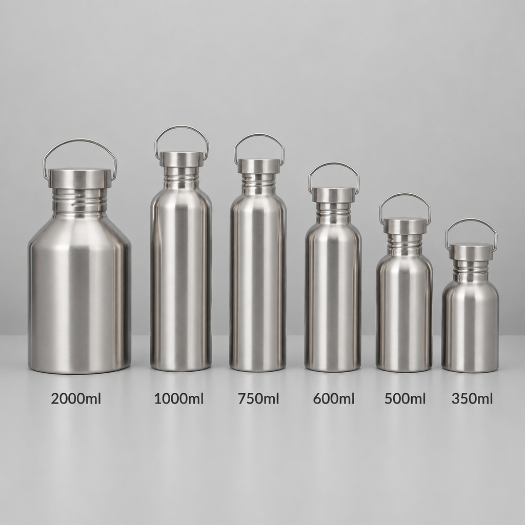 Bouteille isotherme en acier inoxydable – Couvercle métallique – 100% sans plastique | 350–2000ml