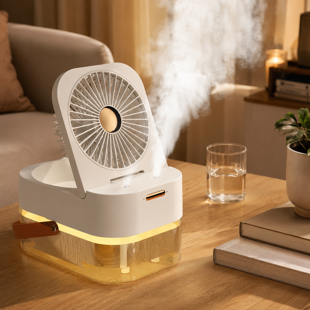 Climatiseur portable USB – Ventilateur brumisateur avec glace et arôme pour bureau, chambre et maison