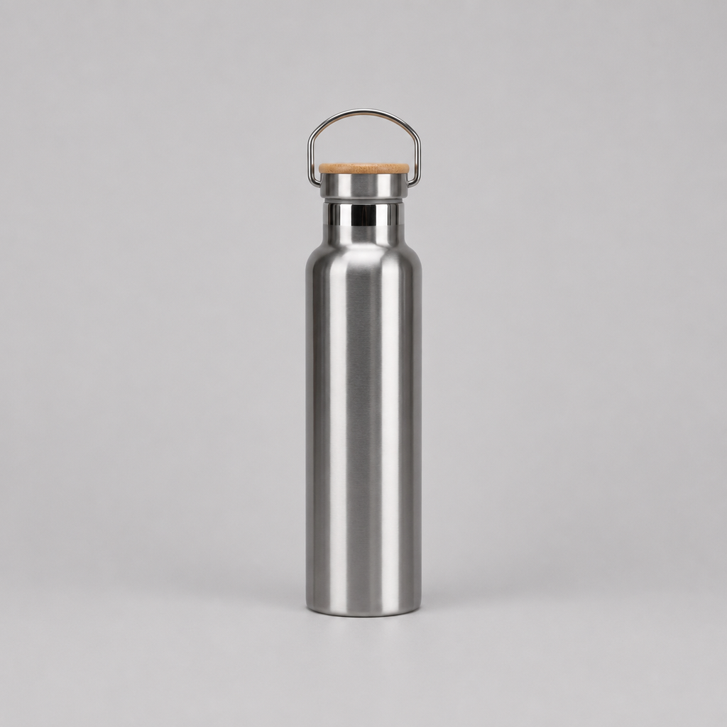 Edelstahl-Thermosflasche mit Bambus-Deckel – Doppelwandige Vakuum-Isolierflasche