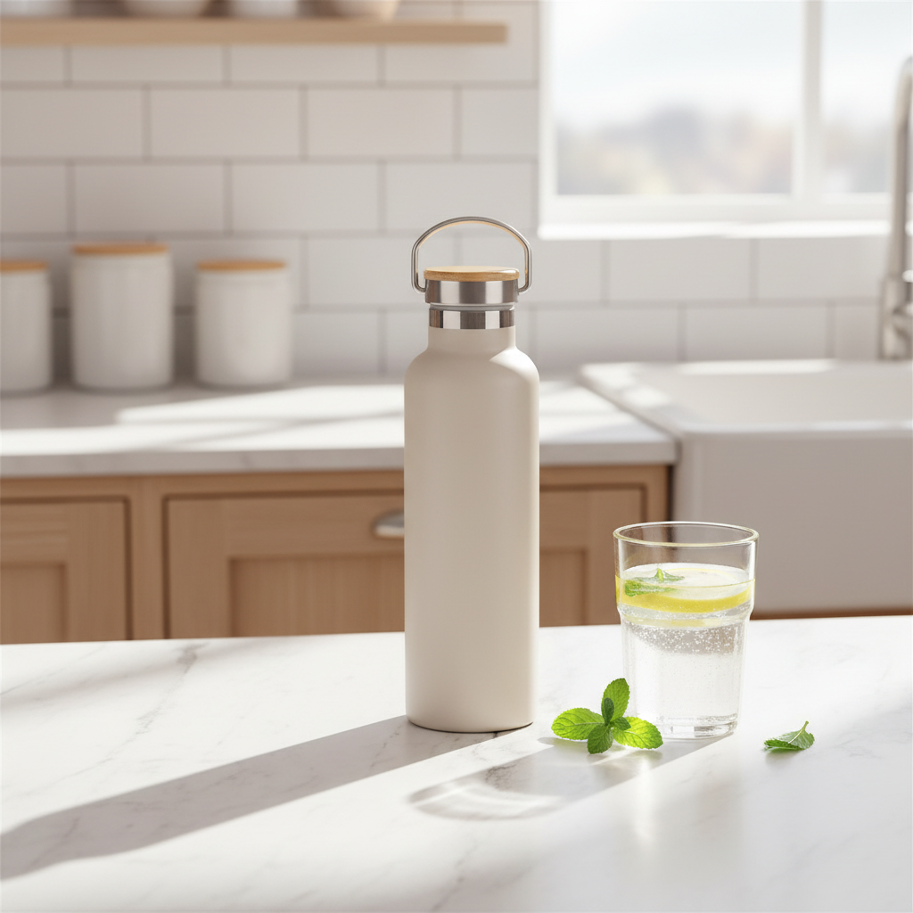 Edelstahl-Thermosflasche mit Bambus-Deckel – Doppelwandige Vakuum-Isolierflasche