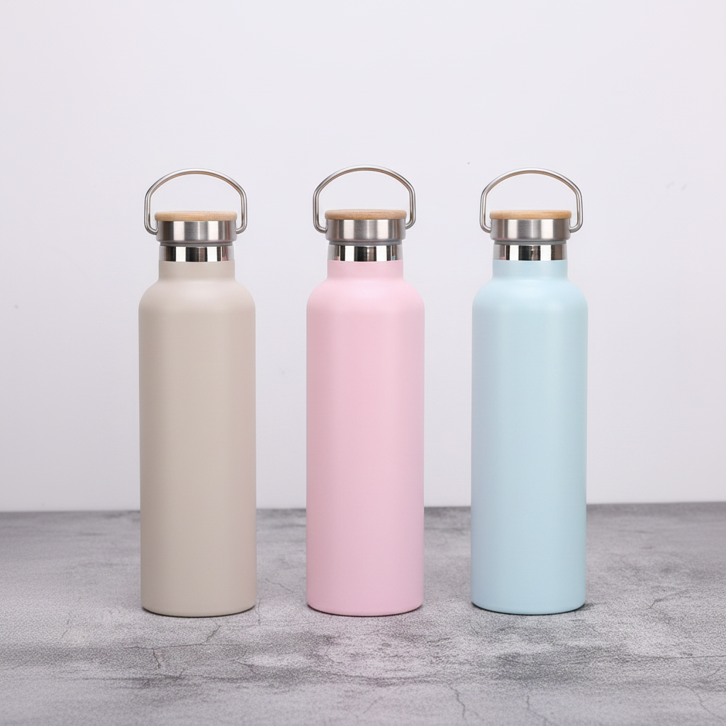 Edelstahl-Thermosflasche mit Bambus-Deckel – Doppelwandige Vakuum-Isolierflasche