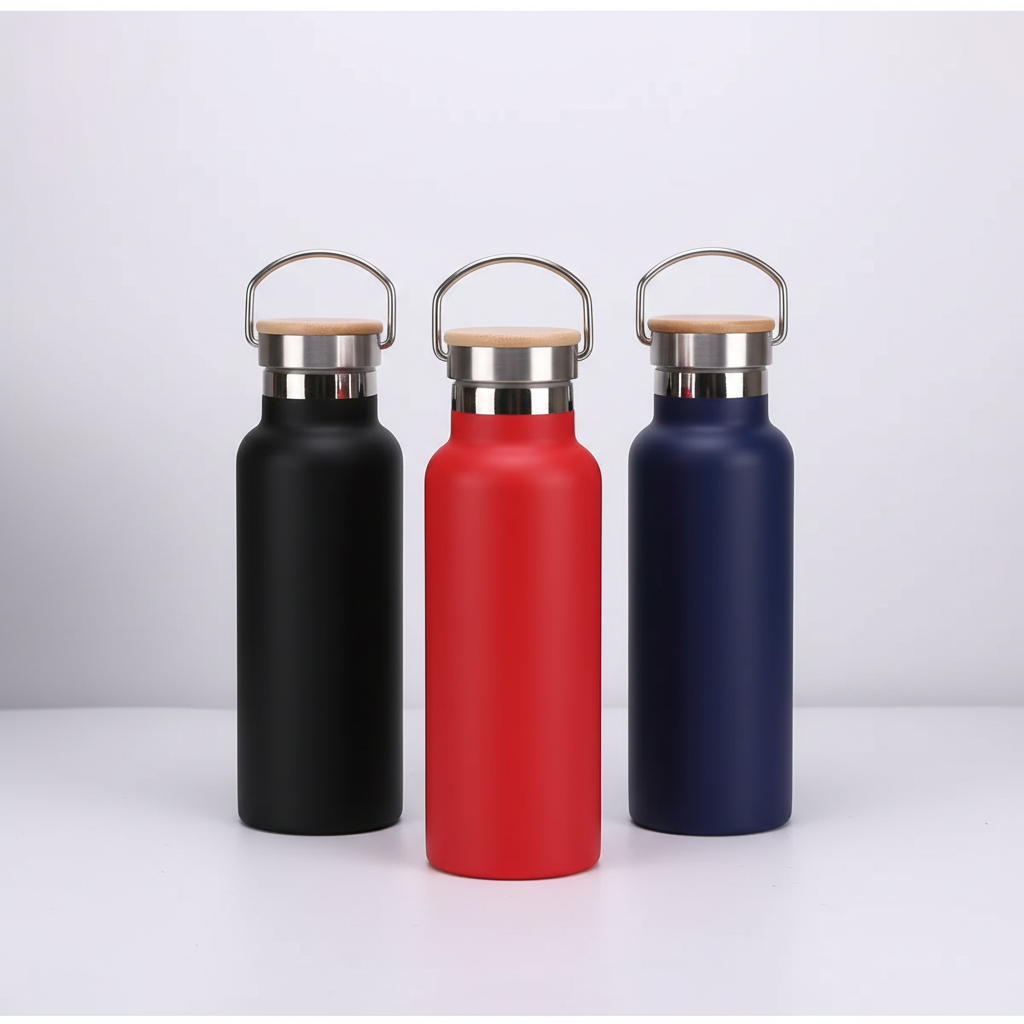 Edelstahl-Thermosflasche mit Bambus-Deckel – Doppelwandige Vakuum-Isolierflasche