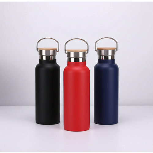 Edelstahl-Thermosflasche mit Bambus-Deckel – Doppelwandige Vakuum-Isolierflasche
