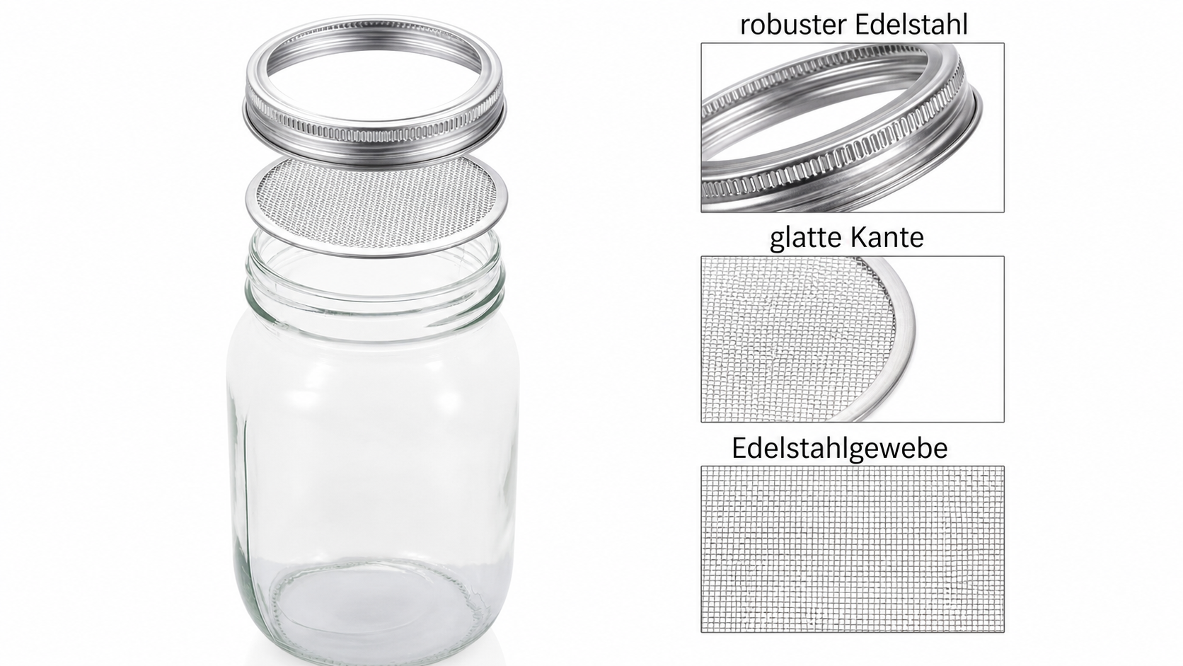 Keimset mit Sprossengläsern & Edelstahl-Siebdeckel – Wide Mouth Mason Jar Set für die Innenanzucht