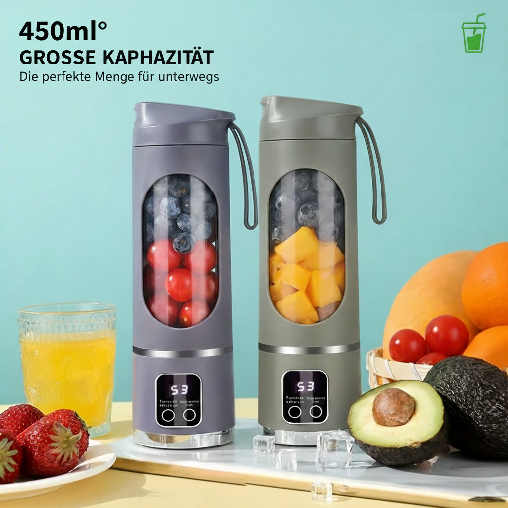Elektrischer Mini-Entsafter 450ml | 3 Stufen | 10 Klingen | USB-C | Smoothie & Eis | BPA-frei