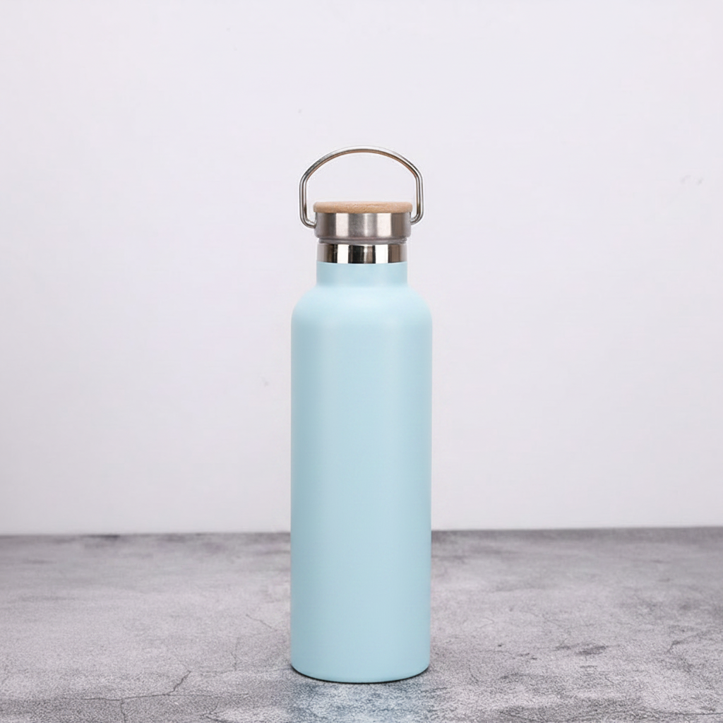 Edelstahl-Thermosflasche mit Bambus-Deckel – Doppelwandige Vakuum-Isolierflasche