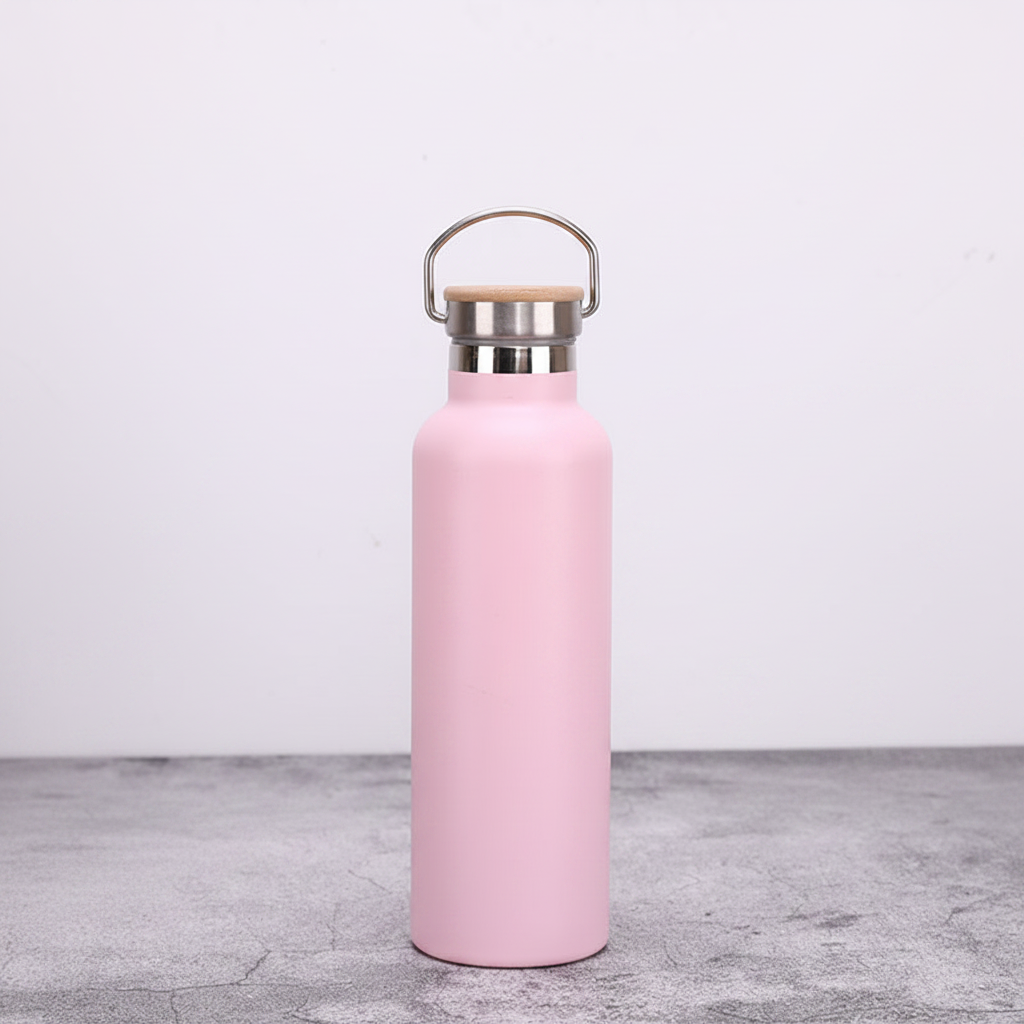 Edelstahl-Thermosflasche mit Bambus-Deckel – Doppelwandige Vakuum-Isolierflasche