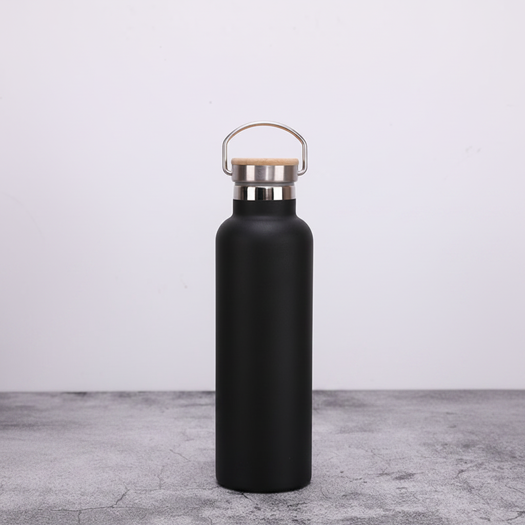 Edelstahl-Thermosflasche mit Bambus-Deckel – Doppelwandige Vakuum-Isolierflasche