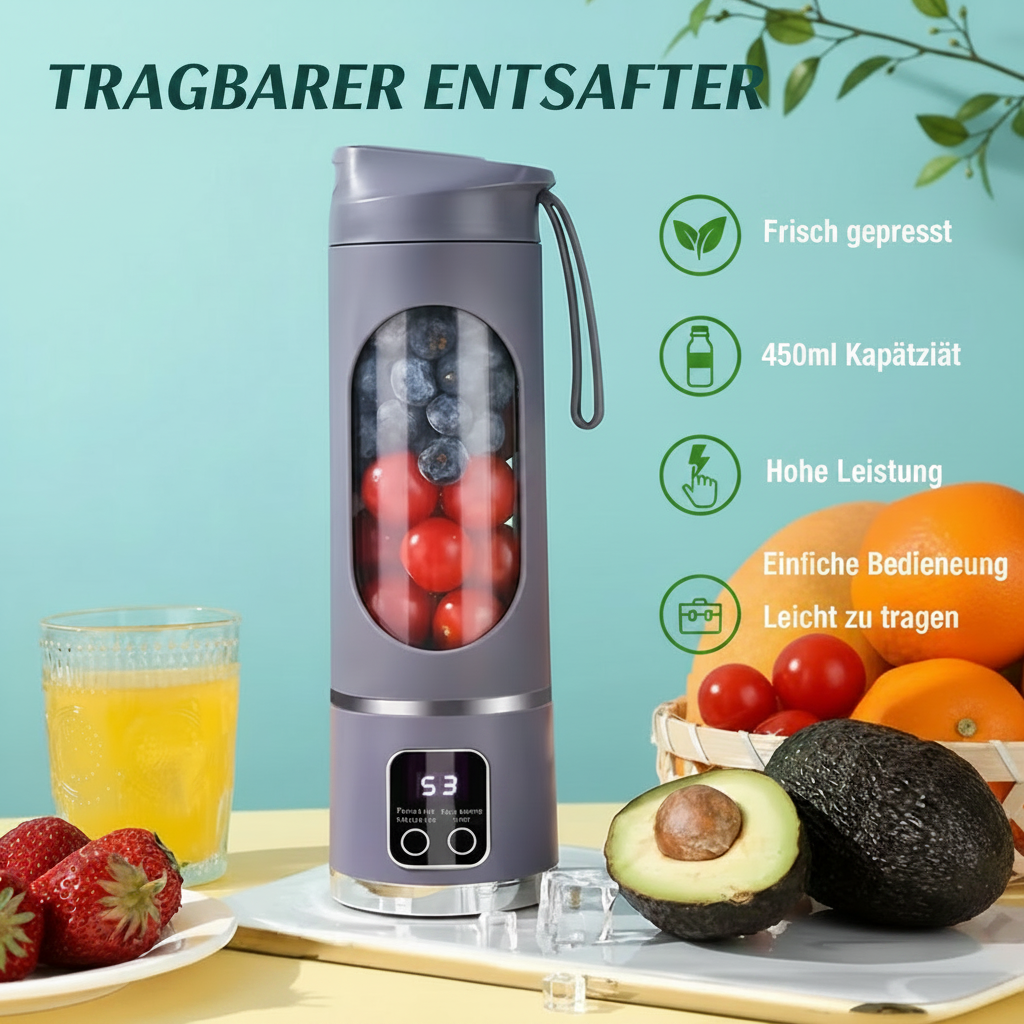 Elektrischer Mini-Entsafter 450ml | 3 Stufen | 10 Klingen | USB-C | Smoothie & Eis | BPA-frei